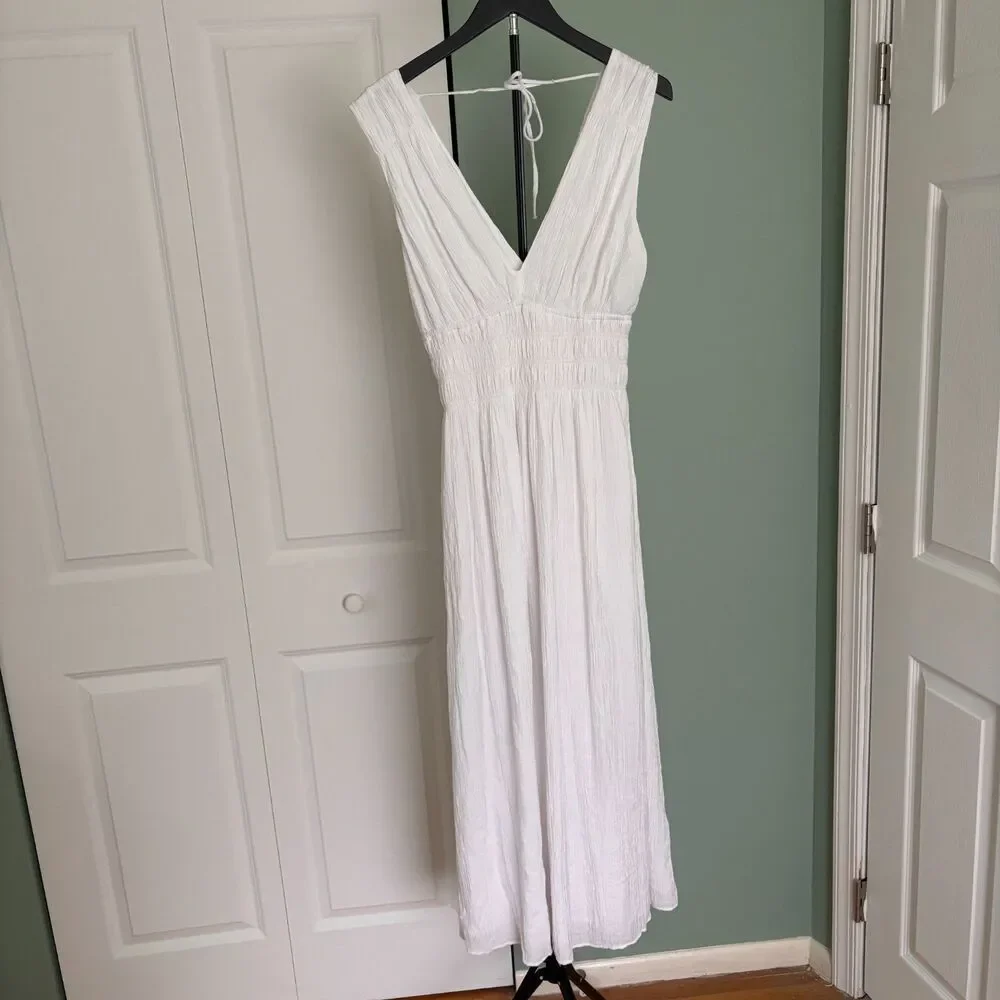 Abercrombie & Fitch Crinkle Textured Smocked Waist Maxi Dress Women's Sz Medium